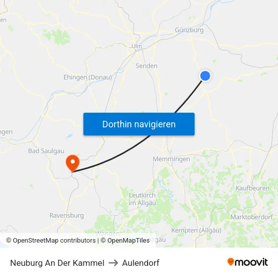 Neuburg An Der Kammel to Aulendorf map