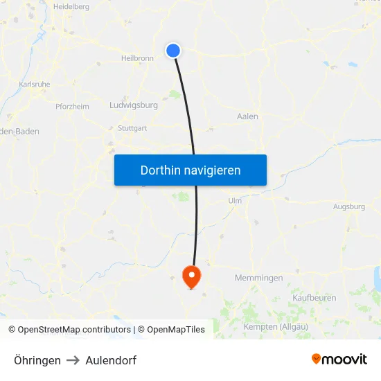 Öhringen to Aulendorf map