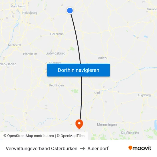 Verwaltungsverband Osterburken to Aulendorf map