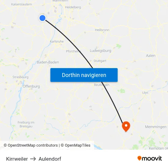 Kirrweiler to Aulendorf map