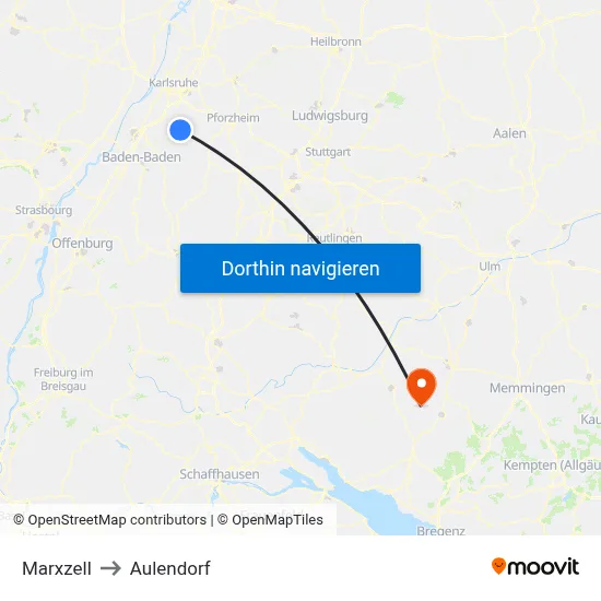 Marxzell to Aulendorf map