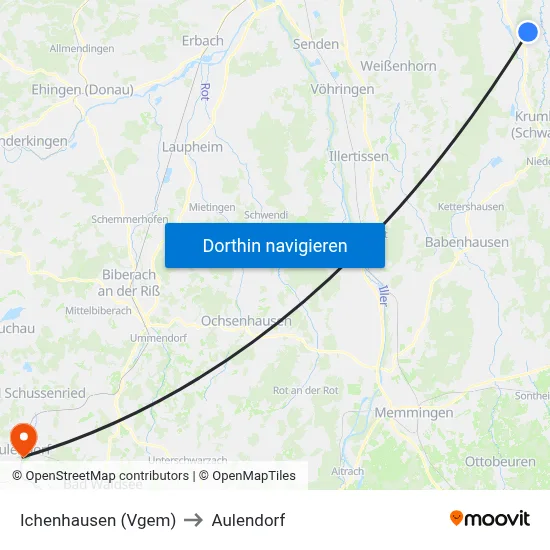 Ichenhausen (Vgem) to Aulendorf map