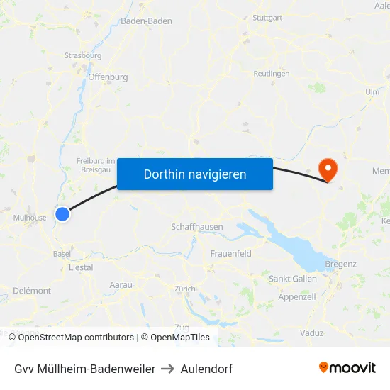 Gvv Müllheim-Badenweiler to Aulendorf map