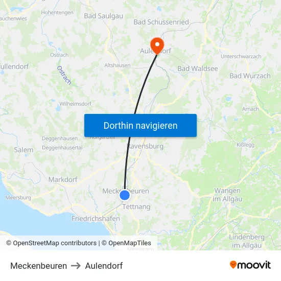 Meckenbeuren to Aulendorf map