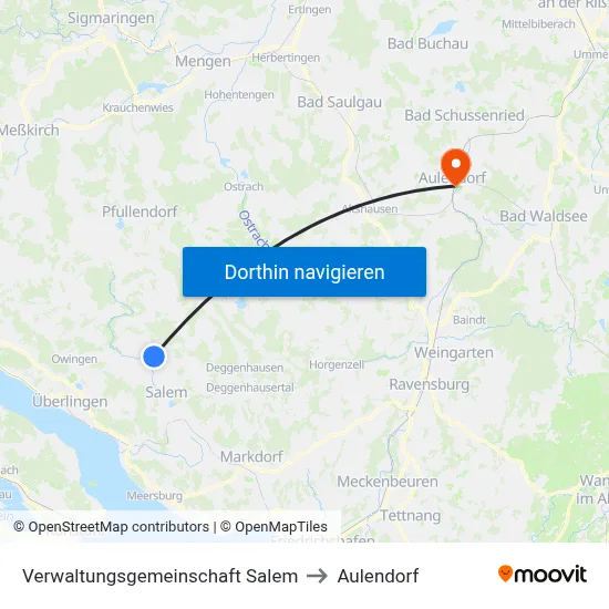 Verwaltungsgemeinschaft Salem to Aulendorf map