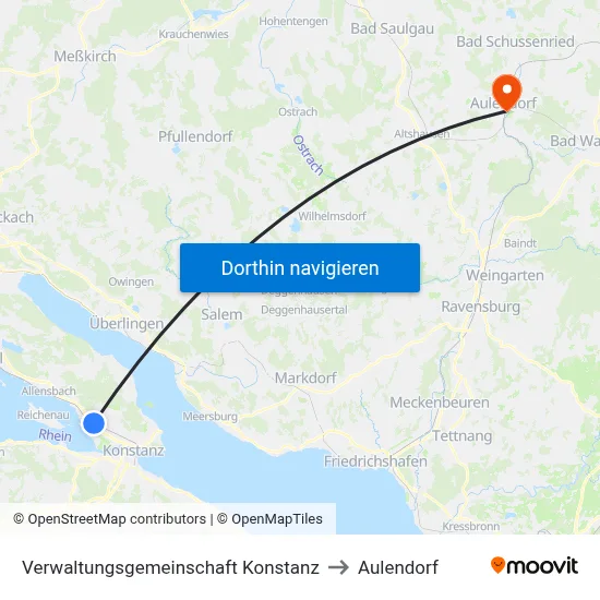 Verwaltungsgemeinschaft Konstanz to Aulendorf map