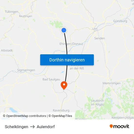 Schelklingen to Aulendorf map