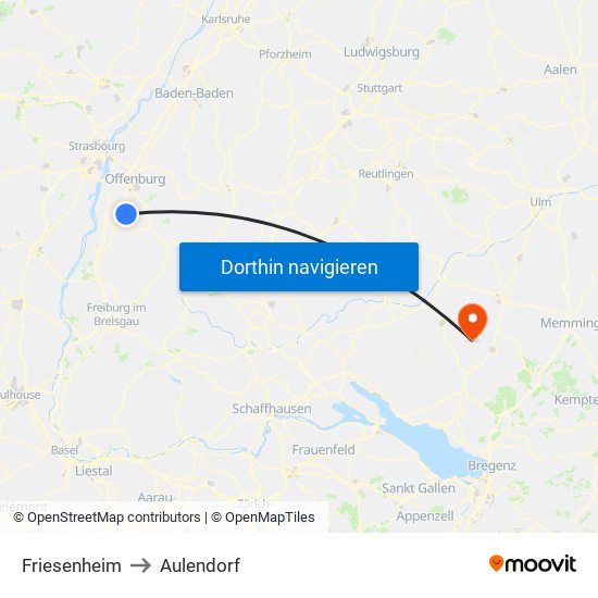 Friesenheim to Aulendorf map