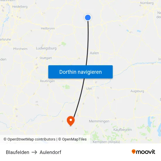 Blaufelden to Aulendorf map