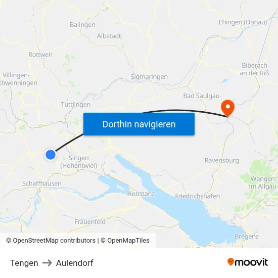 Tengen to Aulendorf map