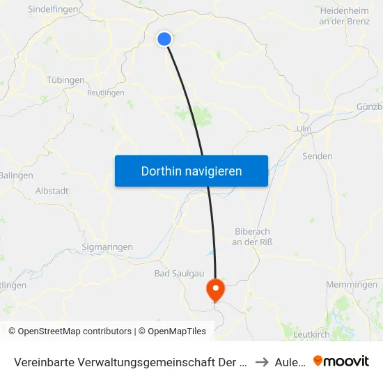 Vereinbarte Verwaltungsgemeinschaft Der Stadt Kirchheim Unter Teck to Aulendorf map