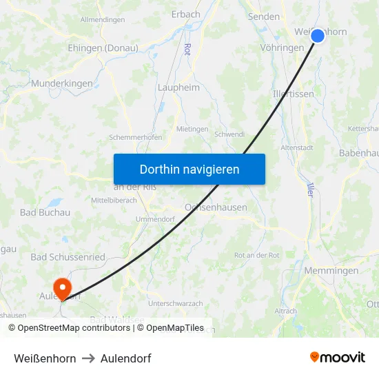 Weißenhorn to Aulendorf map