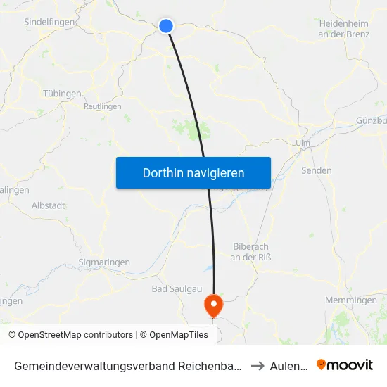 Gemeindeverwaltungsverband Reichenbach An Der Fils to Aulendorf map