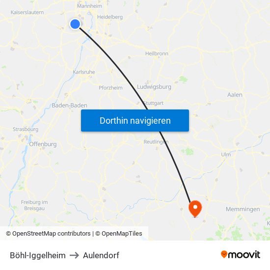 Böhl-Iggelheim to Aulendorf map