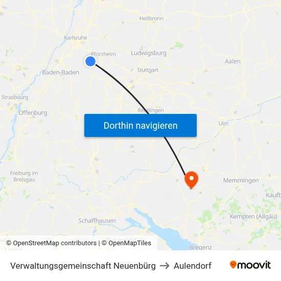 Verwaltungsgemeinschaft Neuenbürg to Aulendorf map