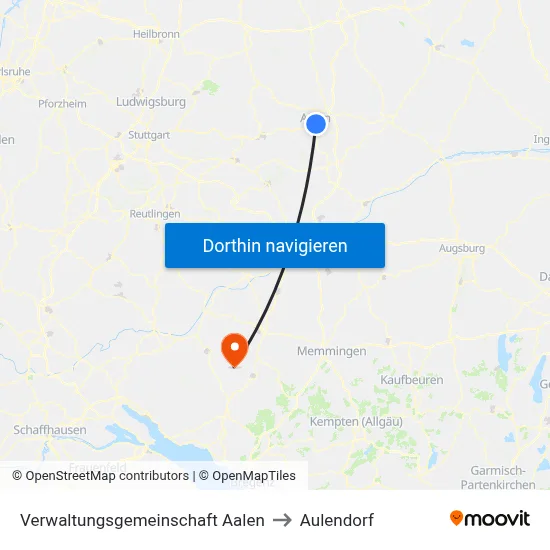 Verwaltungsgemeinschaft Aalen to Aulendorf map