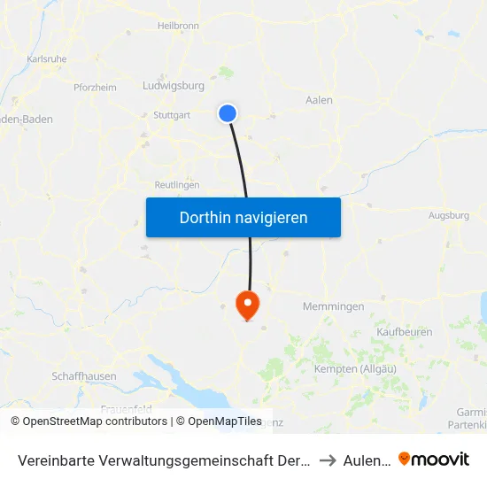 Vereinbarte Verwaltungsgemeinschaft Der Stadt Schorndorf to Aulendorf map