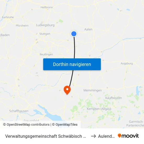 Verwaltungsgemeinschaft Schwäbisch Gmünd to Aulendorf map