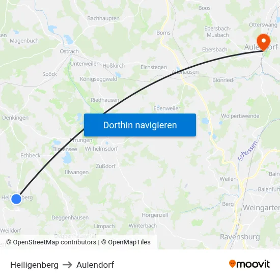 Heiligenberg to Aulendorf map