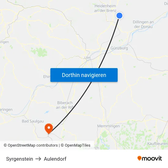 Syrgenstein to Aulendorf map