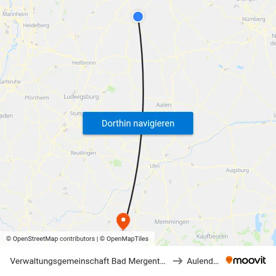 Verwaltungsgemeinschaft Bad Mergentheim to Aulendorf map