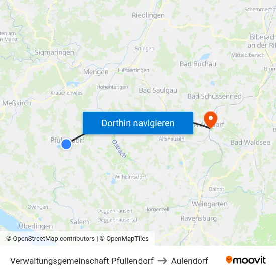 Verwaltungsgemeinschaft Pfullendorf to Aulendorf map