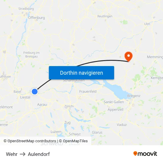 Wehr to Aulendorf map