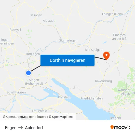 Engen to Aulendorf map