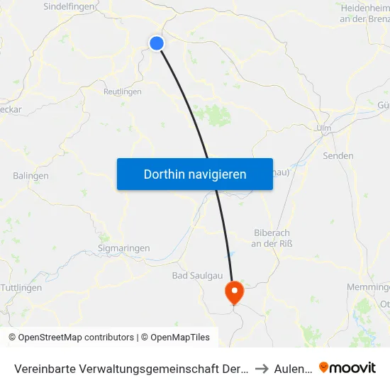Vereinbarte Verwaltungsgemeinschaft Der Stadt Nürtingen to Aulendorf map