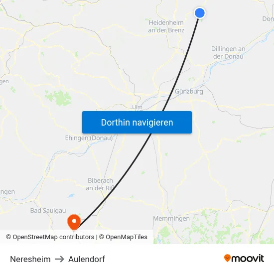 Neresheim to Aulendorf map