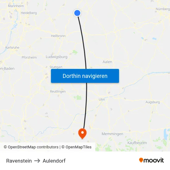 Ravenstein to Aulendorf map