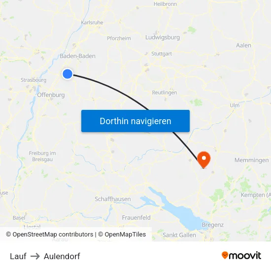 Lauf to Aulendorf map