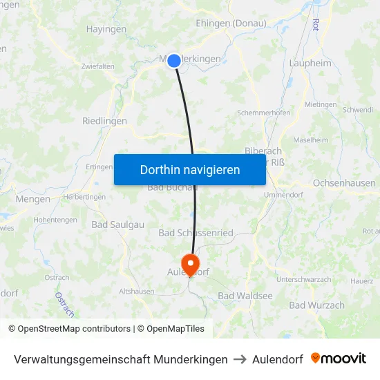 Verwaltungsgemeinschaft Munderkingen to Aulendorf map