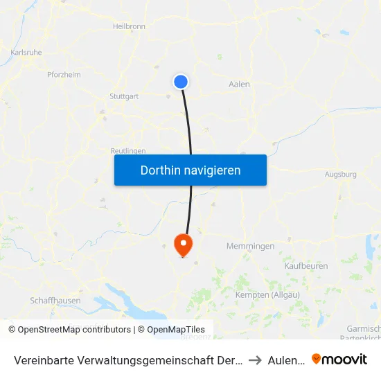 Vereinbarte Verwaltungsgemeinschaft Der Stadt Welzheim to Aulendorf map