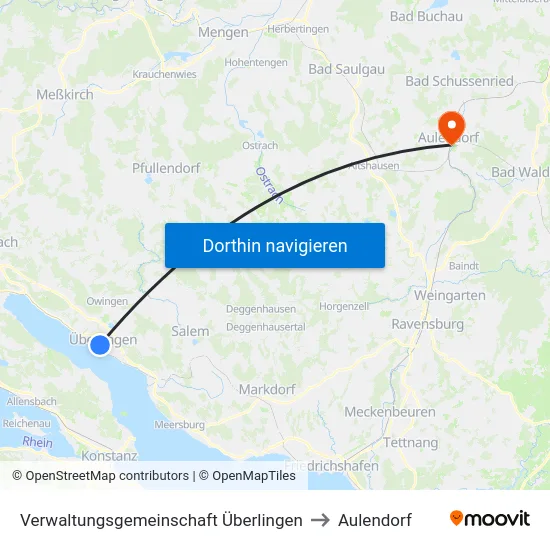 Verwaltungsgemeinschaft Überlingen to Aulendorf map