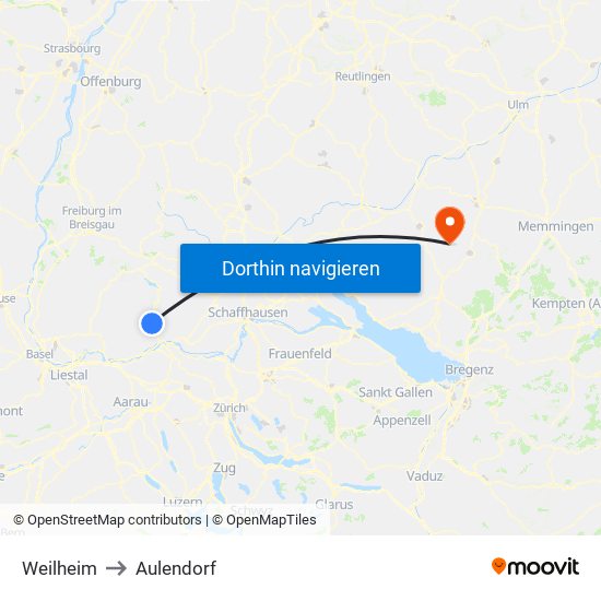 Weilheim to Aulendorf map