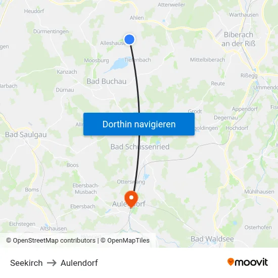 Seekirch to Aulendorf map