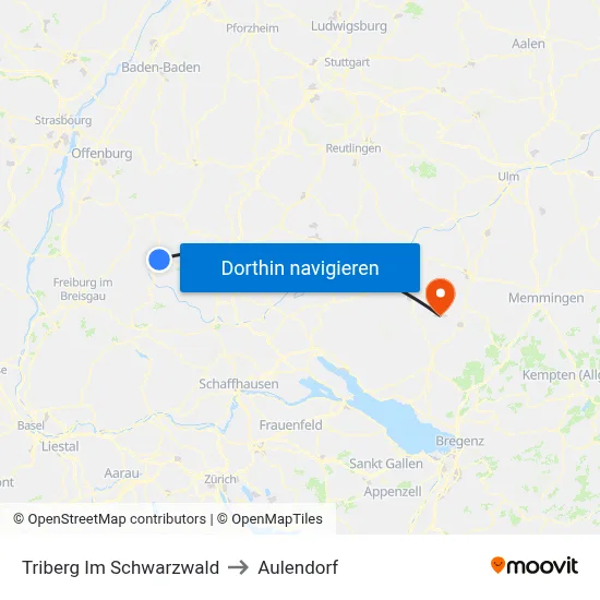 Triberg Im Schwarzwald to Aulendorf map