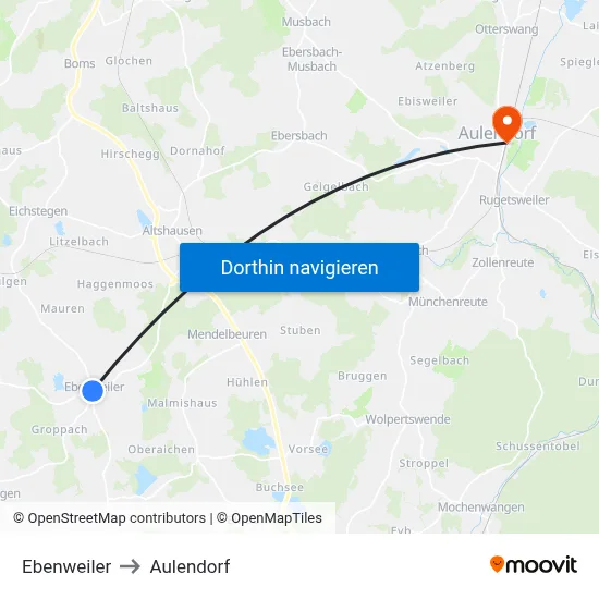 Ebenweiler to Aulendorf map