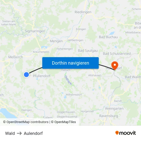 Wald to Aulendorf map