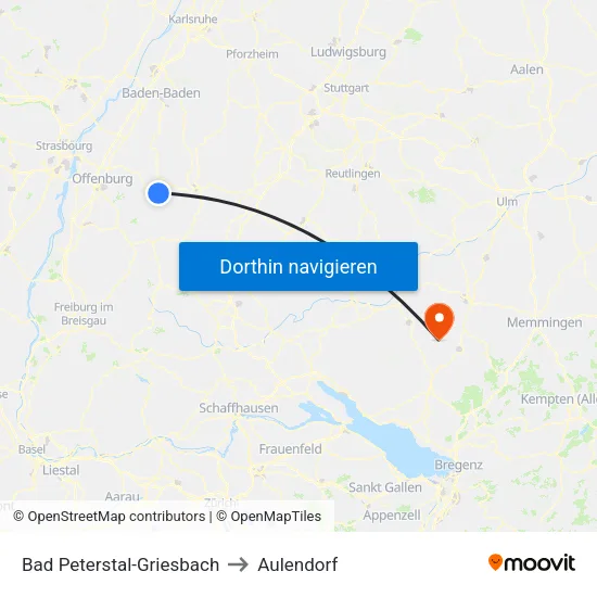 Bad Peterstal-Griesbach to Aulendorf map