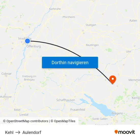 Kehl to Aulendorf map