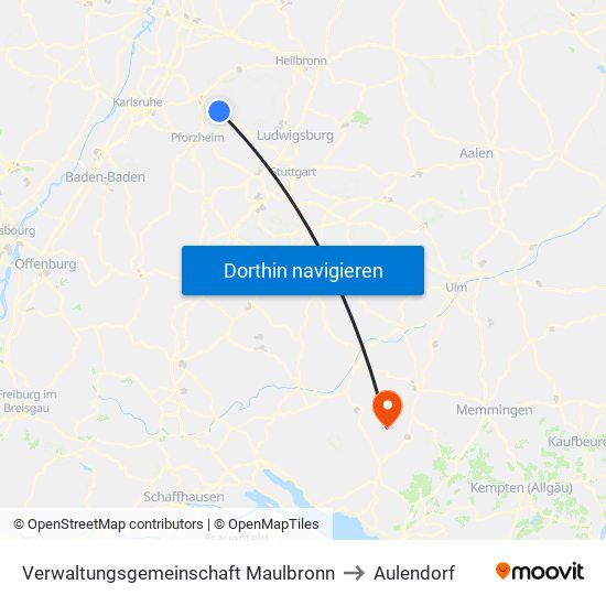 Verwaltungsgemeinschaft Maulbronn to Aulendorf map