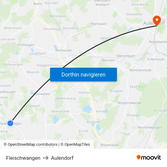 Fleischwangen to Aulendorf map