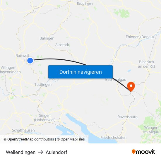 Wellendingen to Aulendorf map