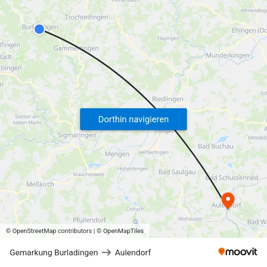 Gemarkung Burladingen to Aulendorf map