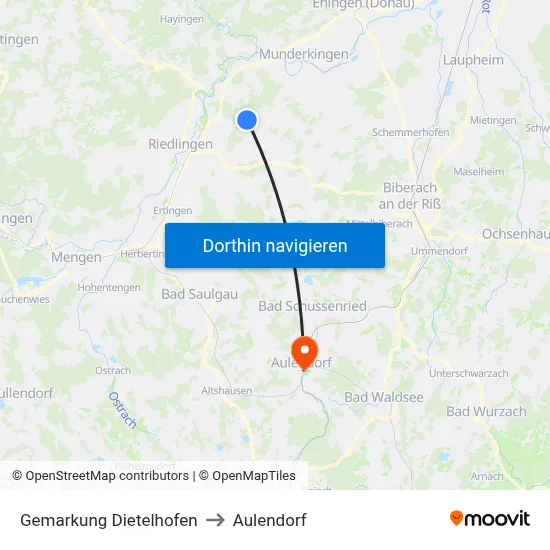 Gemarkung Dietelhofen to Aulendorf map