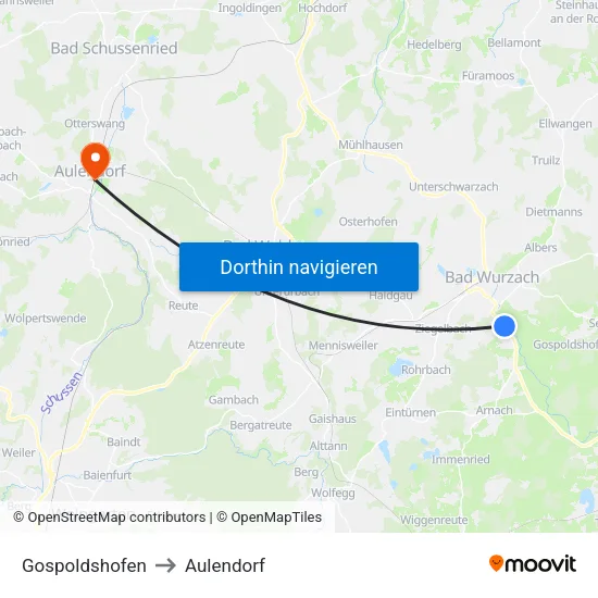 Gospoldshofen to Aulendorf map