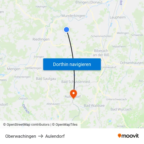 Oberwachingen to Aulendorf map