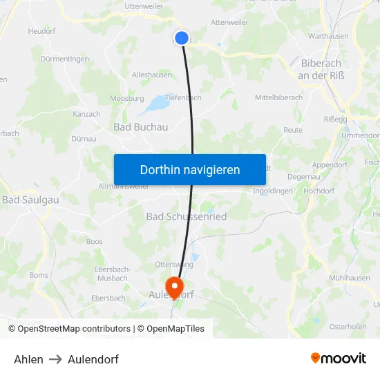 Ahlen to Aulendorf map